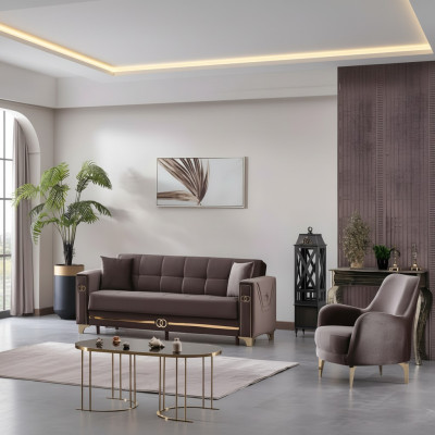 Juego de sofás de tela marrón de 2 piezas muebles modernos muebles tapizados diseño salón