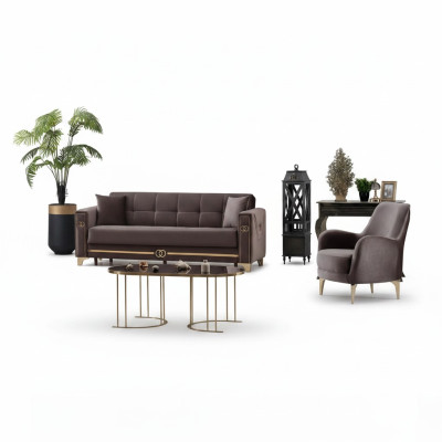 Juego de sofás de tela marrón de 2 piezas muebles modernos muebles tapizados diseño salón
