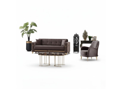 Juego de sofás de tela marrón de 2 piezas muebles modernos muebles tapizados diseño salón