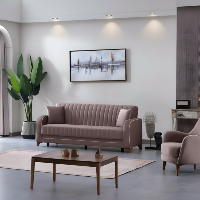 Sofá gris completo de 2 piezas para sala de estar con sillón y sofá de 3 plazas