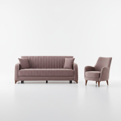 Sofá gris completo de 2 piezas para sala de estar con sillón y sofá de 3 plazas