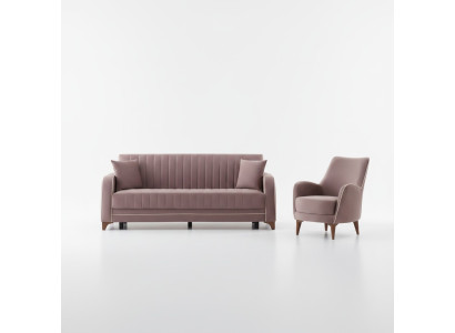 Sofá gris completo de 2 piezas para sala de estar con sillón y sofá de 3 plazas