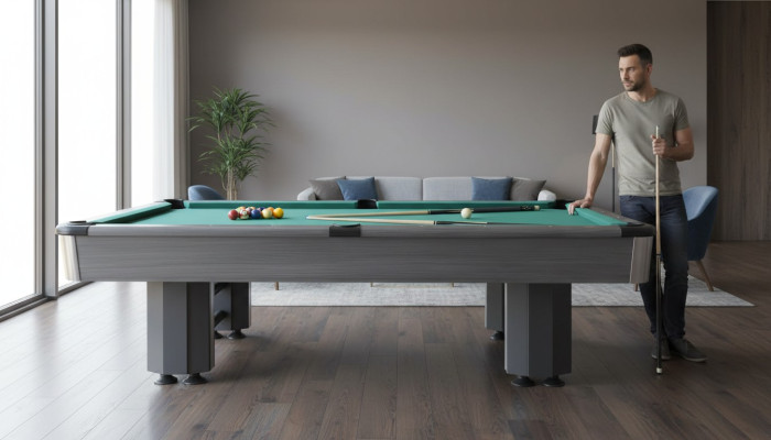 Mesa de billar de madera y aluminio gris de diseño moderno