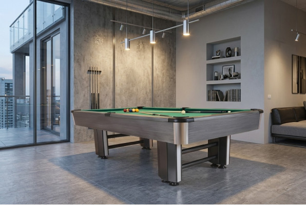 Mesa de billar de madera y aluminio gris de diseño moderno