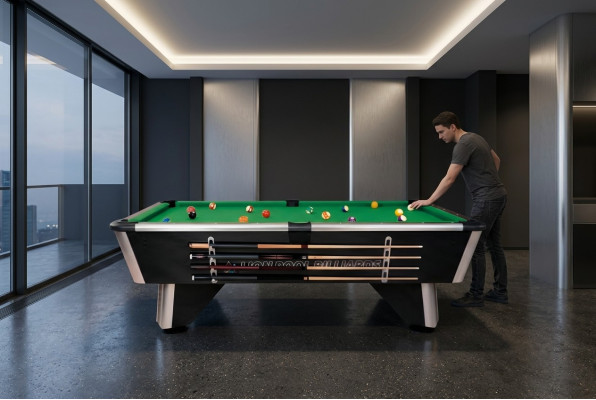 Mesa de billar de madera negra con marco de aluminio e iluminación LED