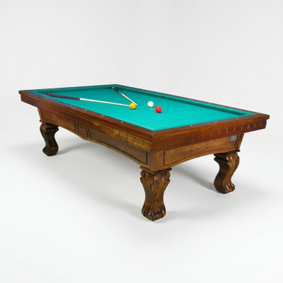 Mesa de billar de madera maciza marrón con patas talladas a mano