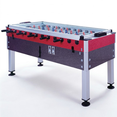 Mesa de futbolín profesional roja y gris de aluminio y MDF