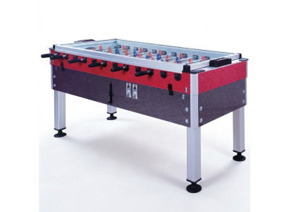 Mesa de futbolín profesional roja y gris de aluminio y MDF