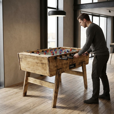 Mesa de futbol profesional de madera maciza de pino marrón