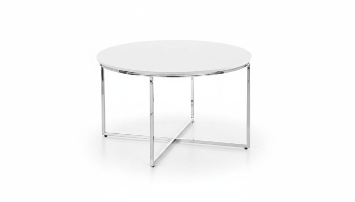 Mesa de centro blanca de lujo Patas de metal blanco plateado Sala de estar nueva