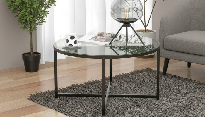 Mesa de centro Sala de estar de lujo Muebles de comedor Vidrio + Metal negro de alta calidad