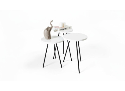 Juego de 3 mesas auxiliares para sala de estar, mesa de centro moderna, blanco, MDF, patas de metal.