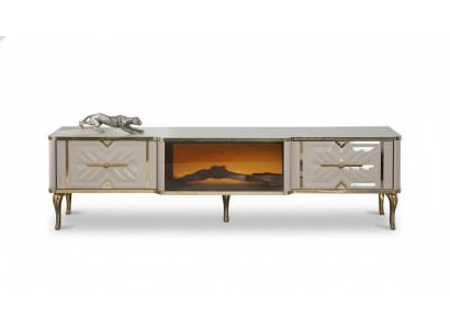Aparador de sala de estar blanco + dorado Chimenea de lujo Mueble de TV exclusivo