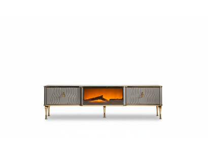 Mueble de TV blanco con tablero de fibra de madera dorado + metal Sala de estar muebles de TV.