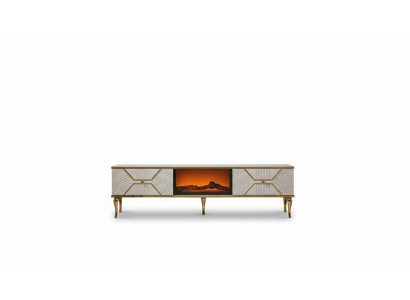 Mueble de televisión de lujo con marco blanco dorado de MDF de metal blanco.