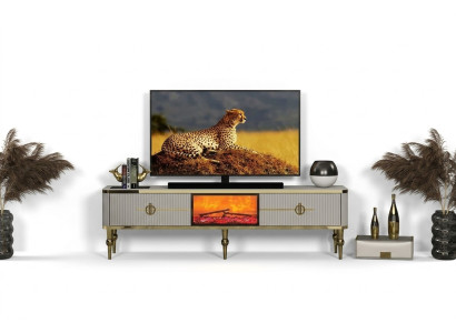 Sala de estar Mueble bajo de TV MDF metal blanco + dorado