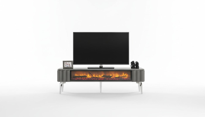Mueble de televisión de alta calidad con chimenea MDF metal gris nuevo salón