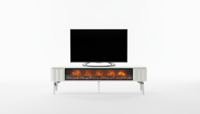TV-Mueble blanco tablero de partículas metal muebles de lujo chimenea sala de estar nuevo