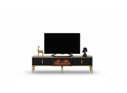 Mueble de TV negro de baja altura, nuevo mobiliario de lujo de MDF y metal para la sala de estar.