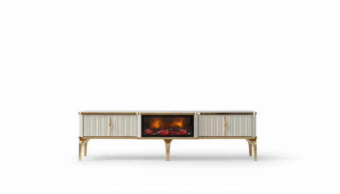 Salón mueble de TV lacado en blanco + dorado MDF Aparador de metal RTV de lujo nuevo