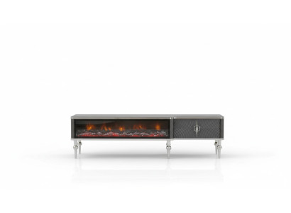 Mueble de lujo para TV con chimenea de metal, madera, MDF y aglomerado, color blanco nuevo RTV