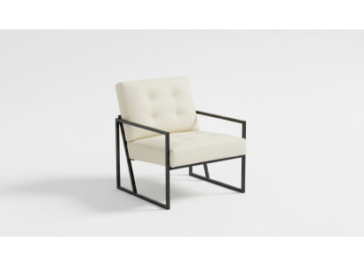 Sillón exclusivo de estilo moderno para la sala de estar en color beige, tela y patas de metal.
