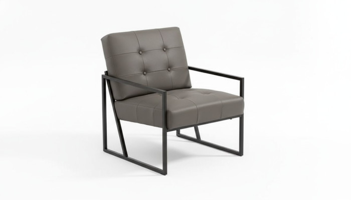 Sillón de sala de estar gris oscuro de 1 plaza con patas de metal y tapizado textil