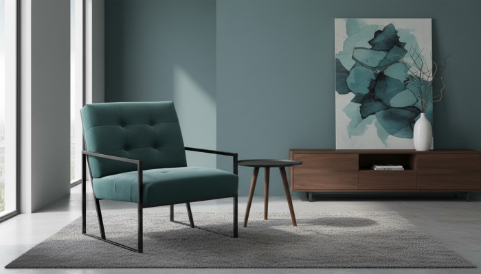 Sillón verde oscuro de sala de estar - textil + patas de metal - muebles de lujo nuevos