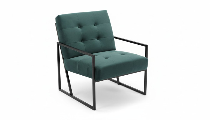 Sillón verde oscuro de sala de estar - textil + patas de metal - muebles de lujo nuevos