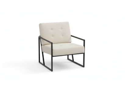 Sillón de tela beige de salón de 1 plaza para relajarse con patas metálicas para comedor.
