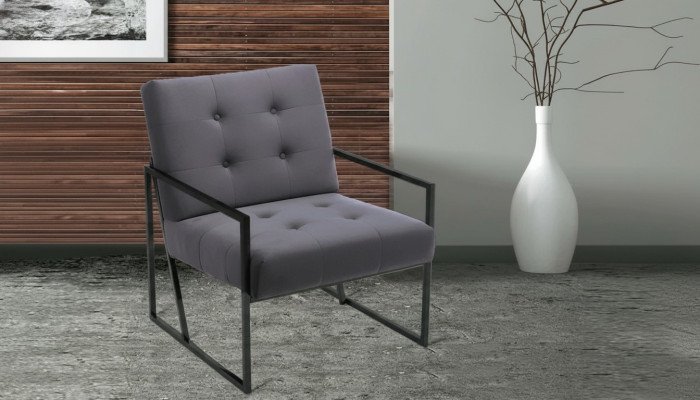 Sillón Chesterfield gris con estructura de madera, muebles de lujo para la sala de estar, 1 plaza.