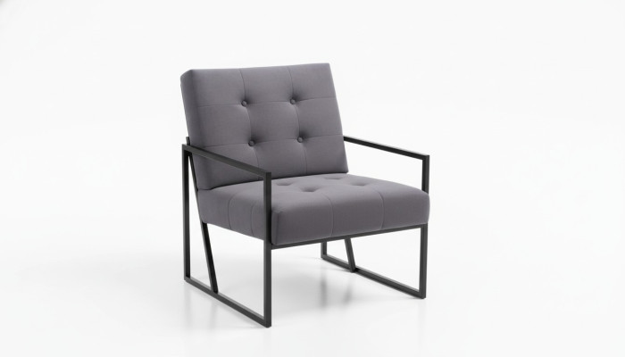Sillón Chesterfield gris con estructura de madera, muebles de lujo para la sala de estar, 1 plaza.