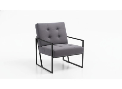 Sillón Chesterfield gris con estructura de madera, muebles de lujo para la sala de estar, 1 plaza.