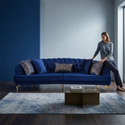 Sala de estar azul Chesterfield conjunto de sofás de lujo Sofás tapizados de 4 plazas