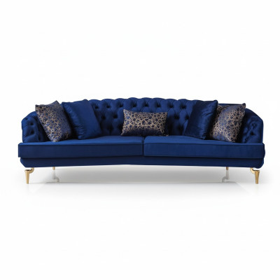 Sala de estar azul Chesterfield conjunto de sofás de lujo Sofás tapizados de 4 plazas