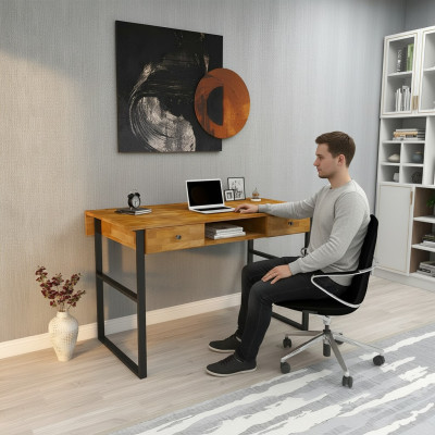 Mesa de madera marrón 2 cajones Muebles de oficina de diseñador Escritorio de lujo