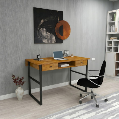 Mesa de madera marrón 2 cajones Muebles de oficina de diseñador Escritorio de lujo