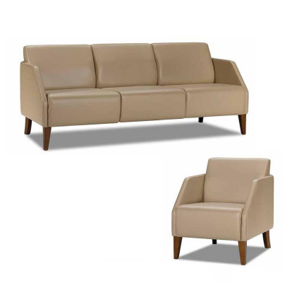 Sala de estar beige Juego de muebles de cuero Diseñador de 3 plazas Sillón exclusivo de 2 piezas