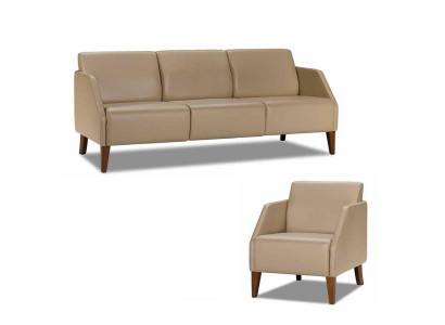 Sala de estar beige Juego de muebles de cuero Diseñador de 3 plazas Sillón exclusivo de 2 piezas