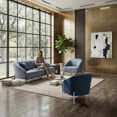 Conjunto de sofás gris azul diseñador moderno de 2 plazas sillón