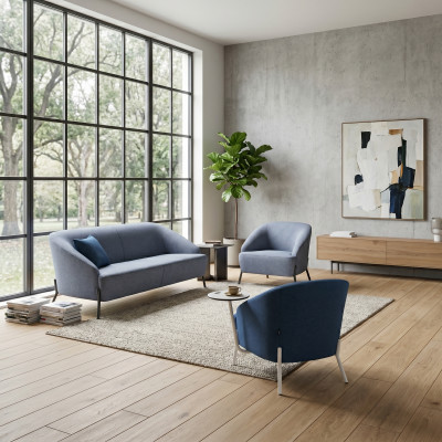 Conjunto de sofás gris azul diseñador moderno de 2 plazas sillón