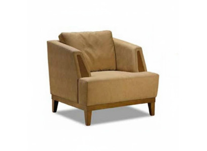 Sillón tapizado marrón de diseñador de tela de un asiento, sillón de televisión moderno.