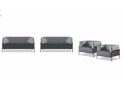 Juego de sofá completo ergonómico de 4 piezas en negro, diseñador de estilo moderno.