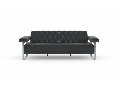 Chesterfield Design Sofá de 3 plazas en negro color liso Estilo moderno de diseño.