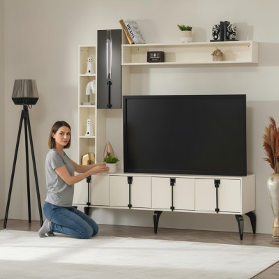 Juego de sala de lujo de 4 piezas soporte de TV pared equipada muebles de madera estante