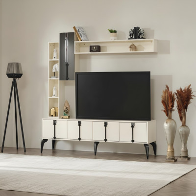 Juego de sala de lujo de 4 piezas soporte de TV pared equipada muebles de madera estante