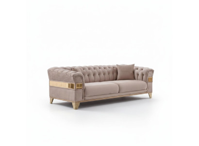 Sofá Chesterfield diseño 3 plazas salón lujo muebles tapizados sofá beige