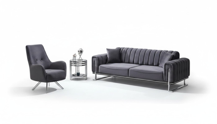 Conjunto de sofás 3+1 plazas salón lujo Chesterfield gris