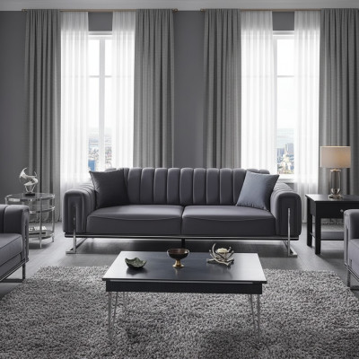 Sofá Chesterfield gris de lujo de tres plazas para la sala de estar