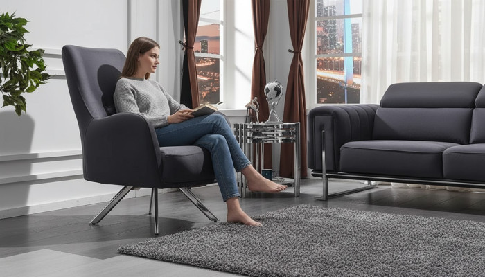 Sillón de lujo gris muebles tapizados diseño salón estilo moderno